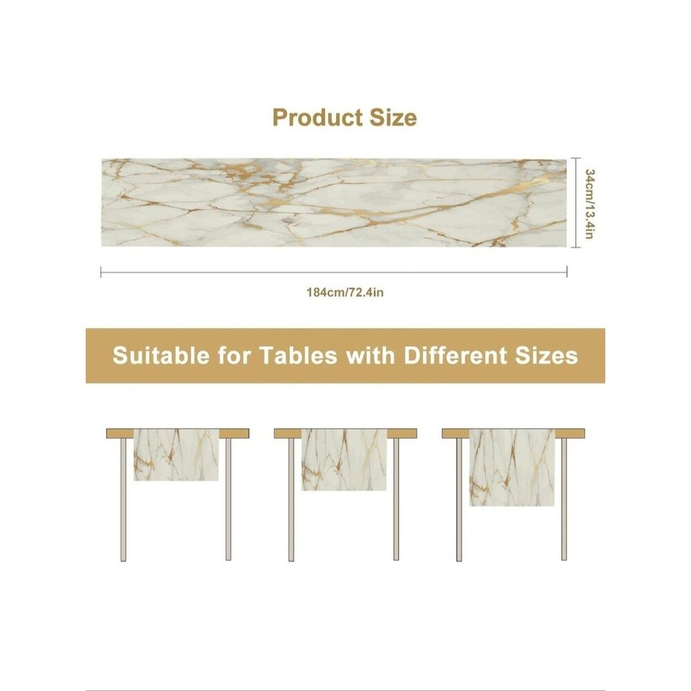 White Marble Table Runner Gold Textures Pattern Table Runner Table Cloth Decor - Picture 3 of 4
